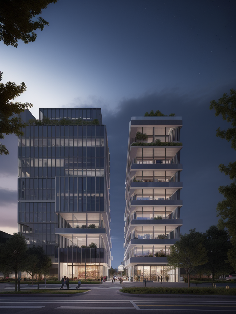 00888-1914440059-building, Night scene rendering, renderings texture, modernism, Business district, evening, human perspective, street view, 8K,.png